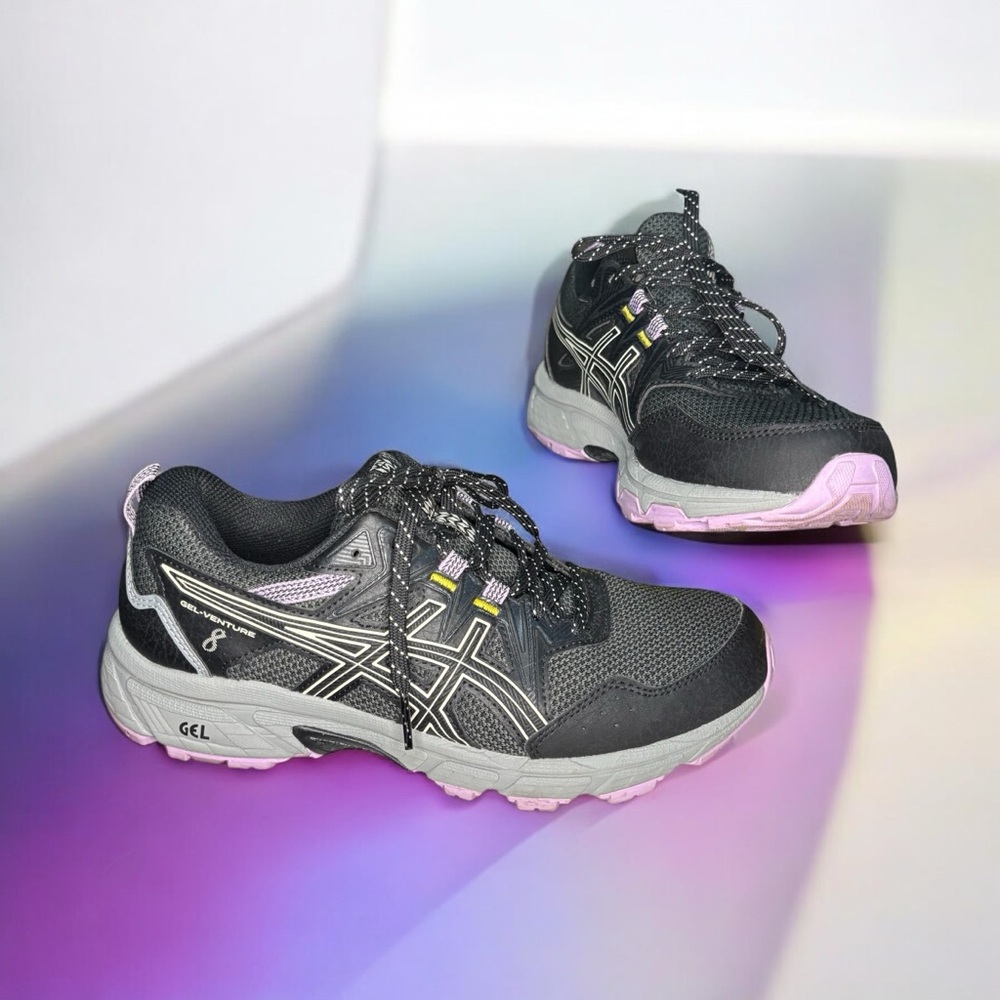 Asics Gel Venture 8 Sneakers Running Shoes Women Size 8 Black- Gray Purple White
